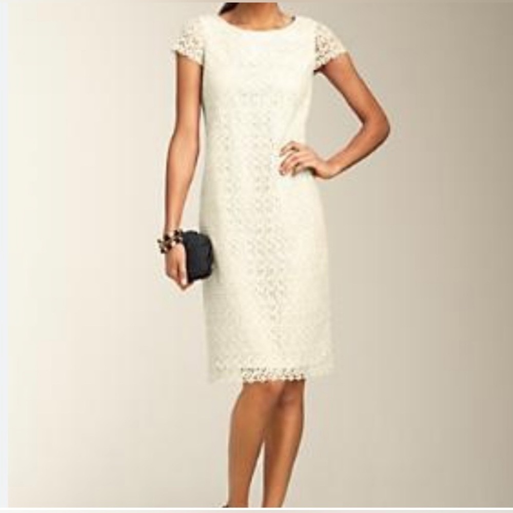 TALBOTS white/cream lace dress size 10 Baby Shower Wedding Knee Length NEW